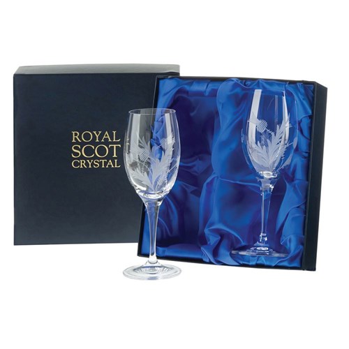 Flower of Scotland 2 Large Wine 216mm (Presentation Boxed) Royal Scot Crystal